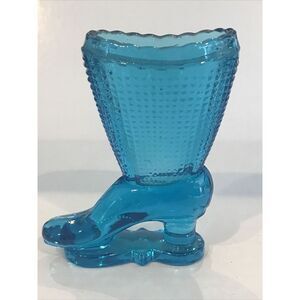 Fenton‎ Aqua Blue Glass High Heel Boot 4" vintage